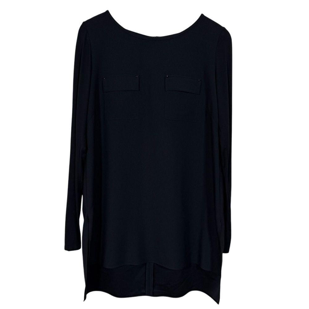 White House Black Market Black Pocket Front Long Sleeve Tunic Blouse Women Sz 12
